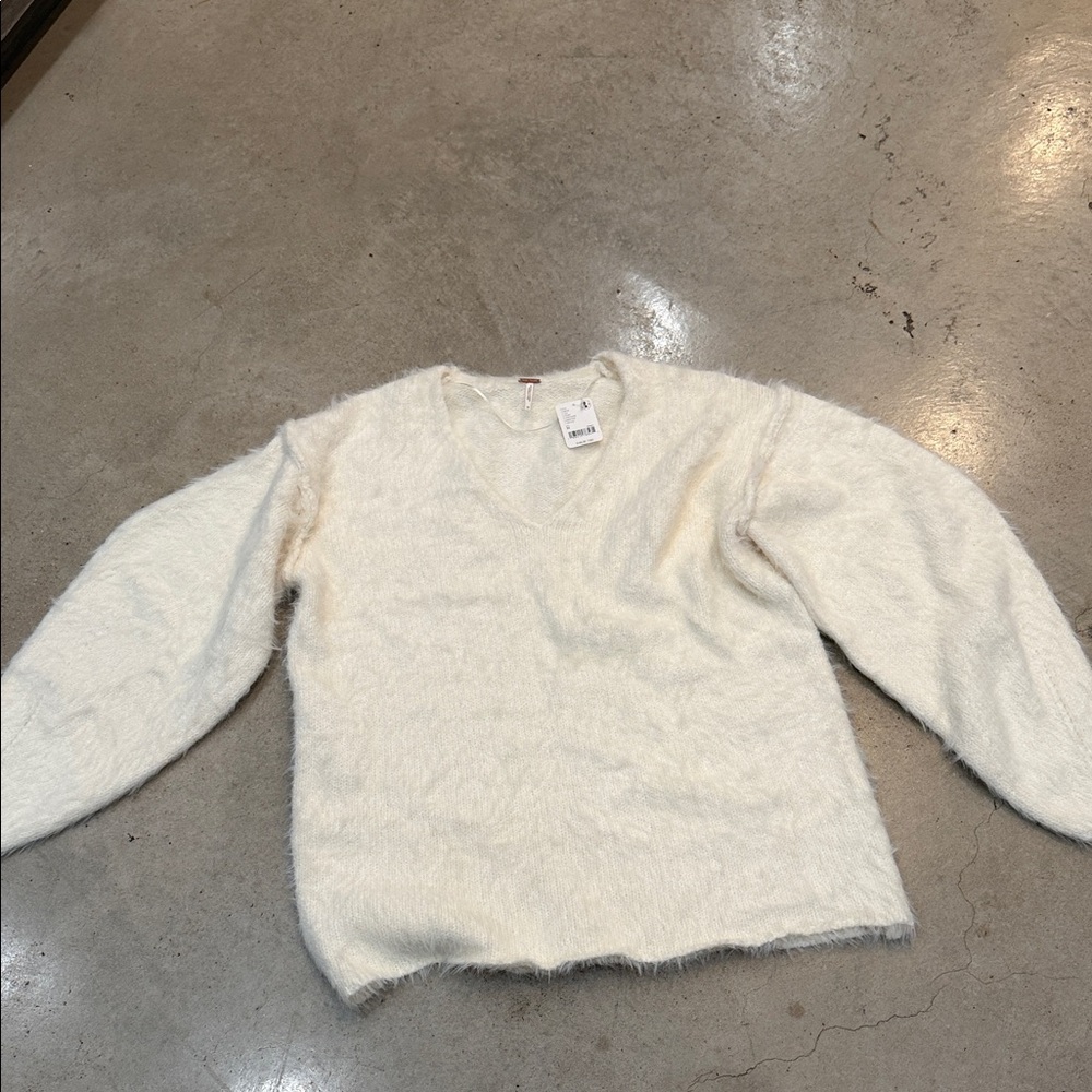 Free People Cream V-Neck Sweater